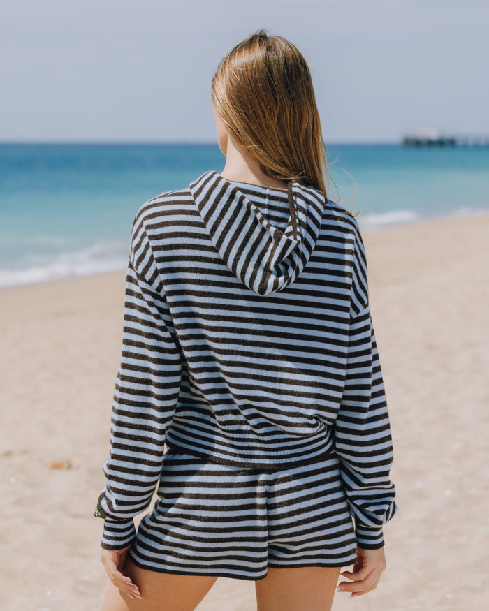 Cashmere Double Zip Hoodie - Powder + Coco Stripe