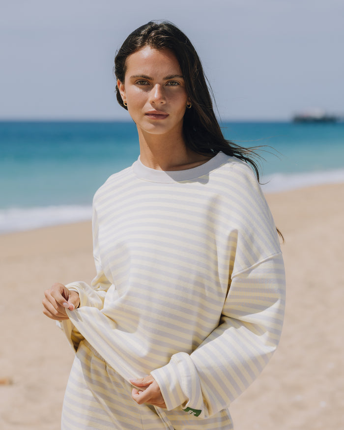 Striped Cotton Long Sleeve - Grey + Lemonade Stripe