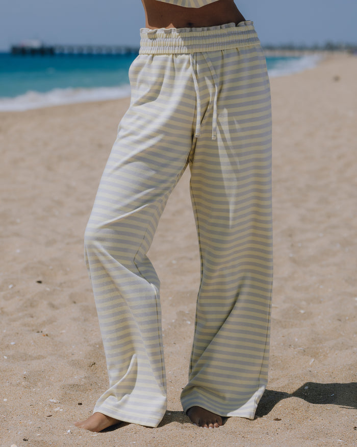 Striped Cotton Pants - Grey + Lemonade Stripe