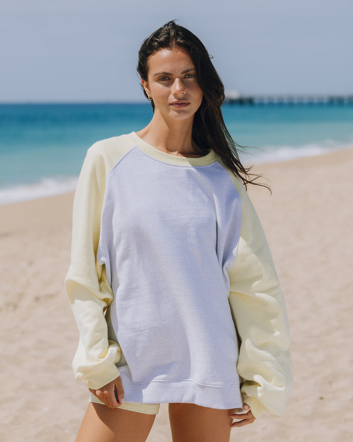 Fleece Raglan Crew - Lemonade + Heather Grey