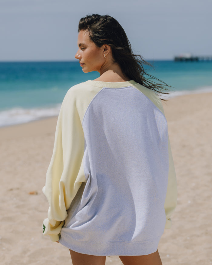 Fleece Raglan Crew - Lemonade + Heather Grey