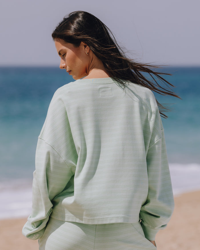 Striped Cotton Long Sleeve - Mint + Lake Day Stripe with Monochrome Patch