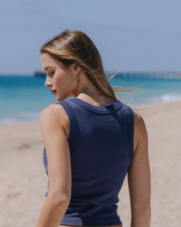 Logo Ribbed Tank - Navy