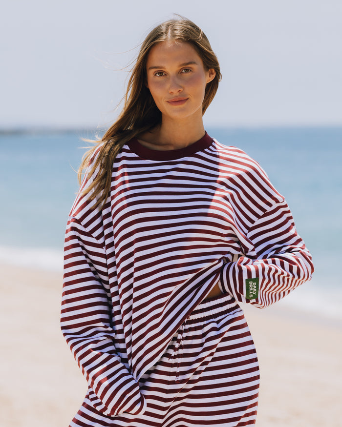 Striped Cotton Long Sleeve - Bodega + White Stripe