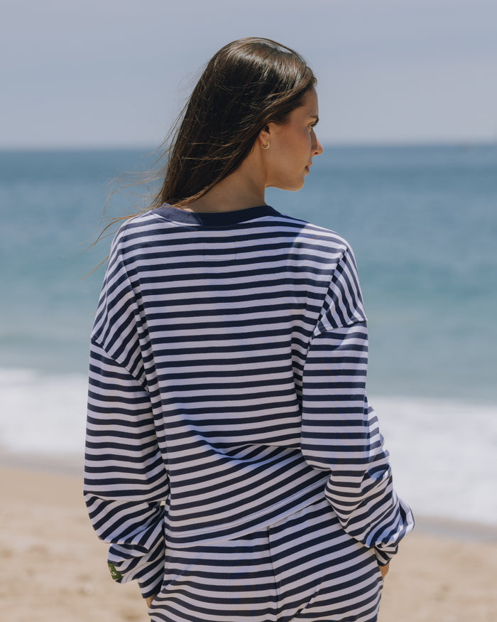 Striped Cotton Long Sleeve - Navy + White Stripe