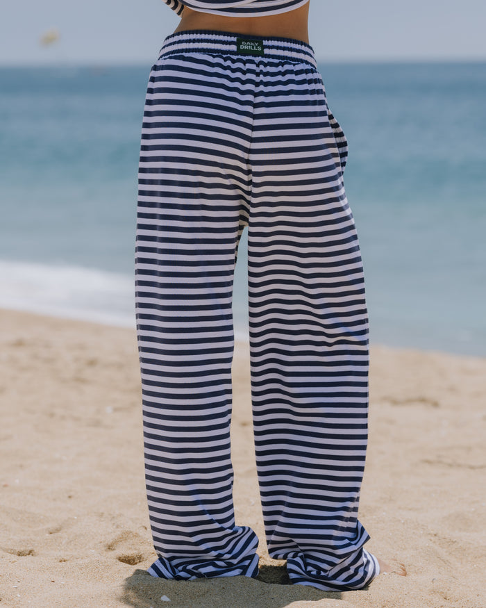 Striped Cotton Pants - Navy + White Stripe