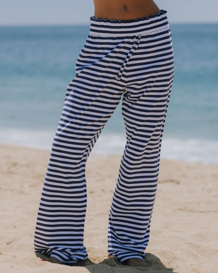 Striped Cotton Pants - Navy + White Stripe
