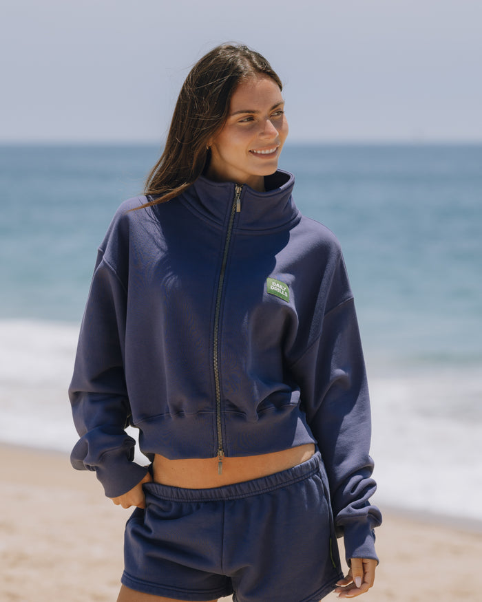 Heavyweight Funnel Neck Double Zip - Navy