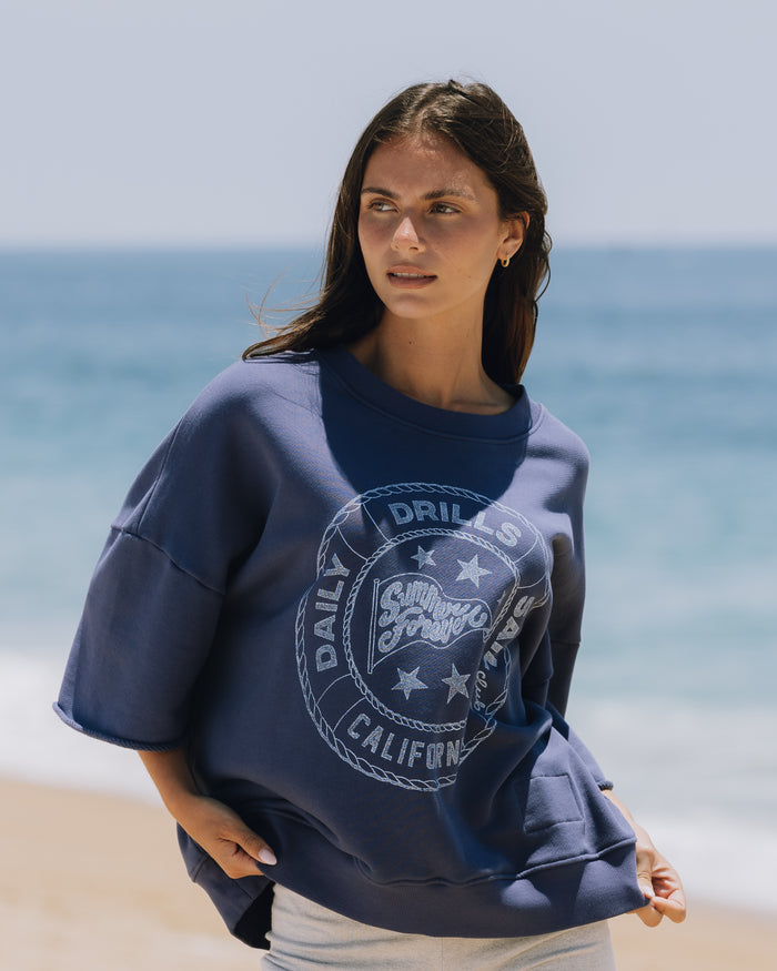 Heavyweight Local Summer Cropped Sleeve Crew - Navy