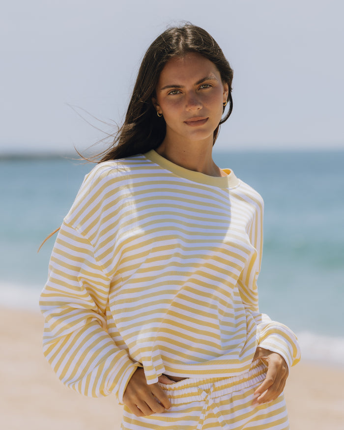 Striped Cotton Long Sleeve - Butter + White Stripe