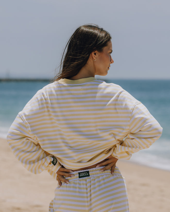 Striped Cotton Long Sleeve - Butter + White Stripe