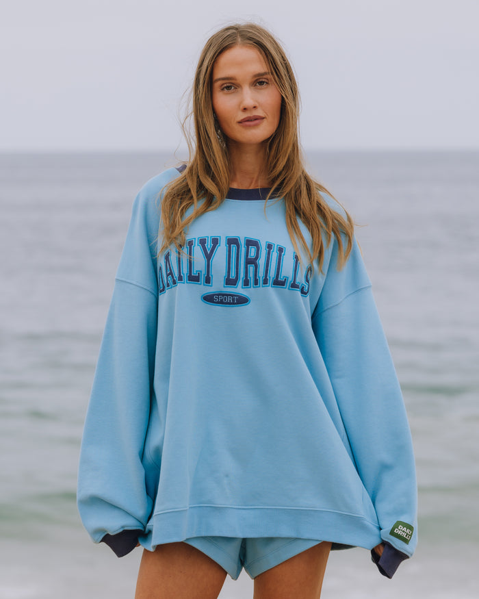 Oversized Sport Crew - Malibu + Navy + Tide