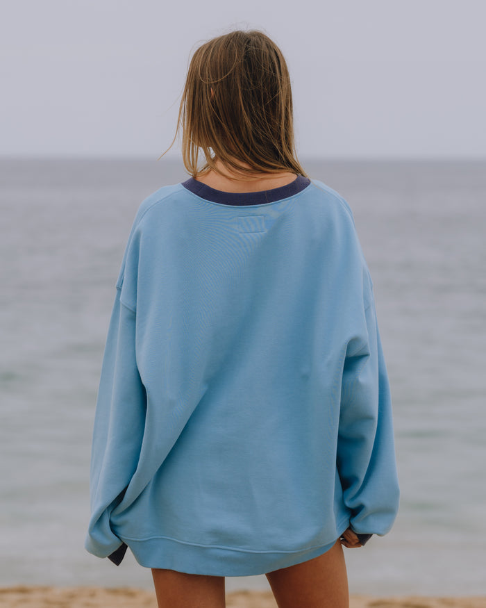 Oversized Sport Crew - Malibu + Navy + Tide