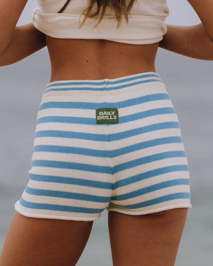 Beach Knit Mini Shorts - Malibu + Cream Stripe