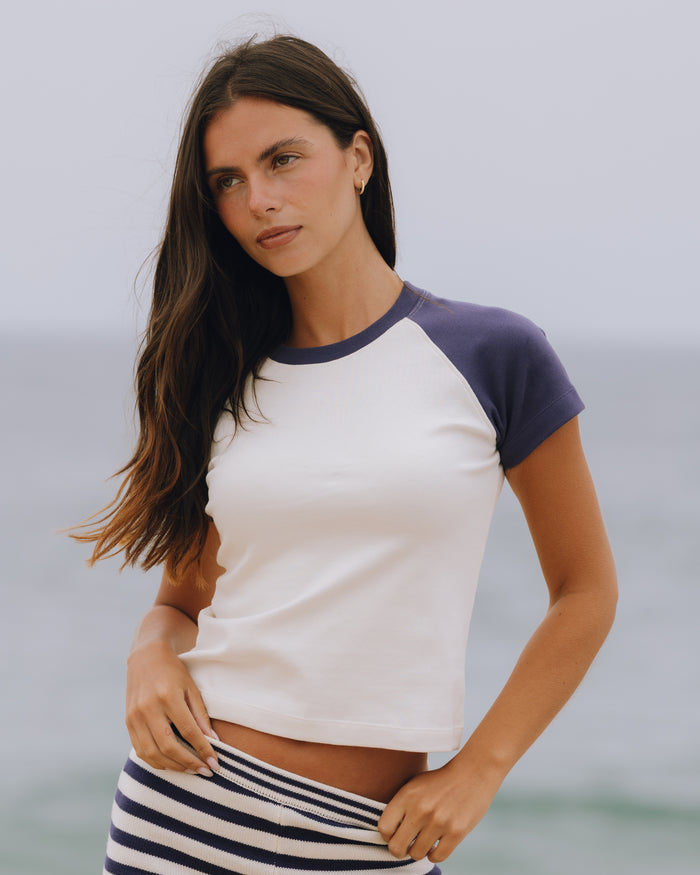 Raglan Everyday Tee - Navy + Cream