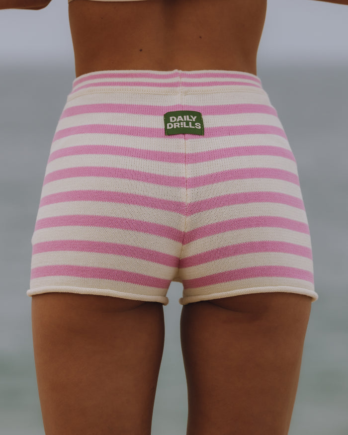 Beach Knit Mini Shorts - Taffy + Cream Stripe