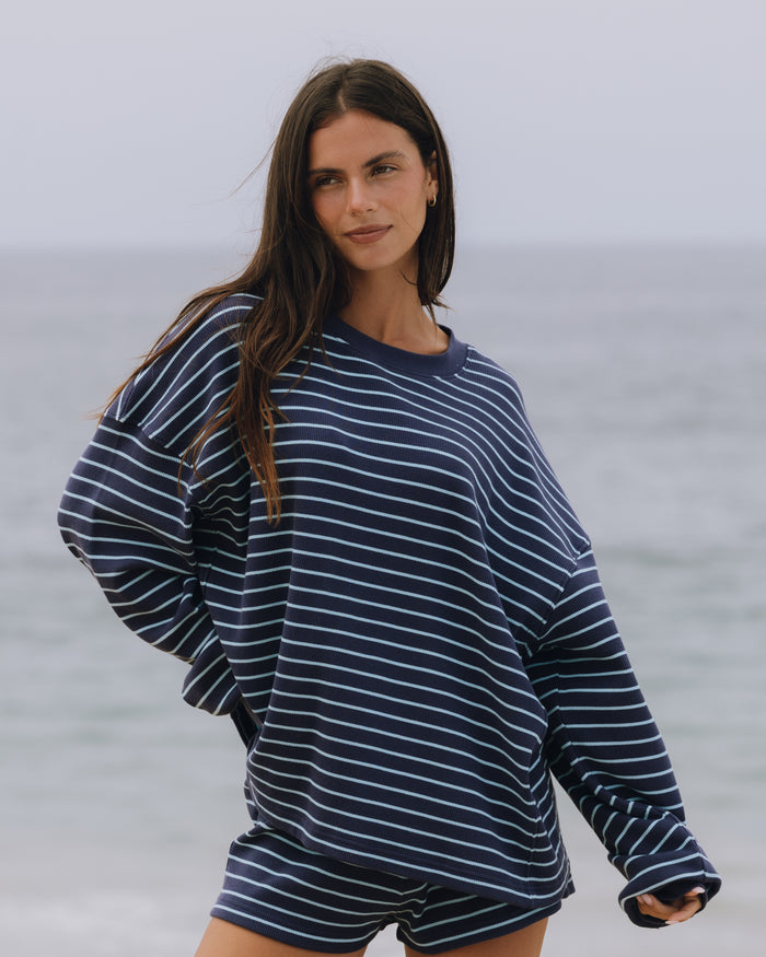 Oversized Thermal - Navy + Malibu Stripe