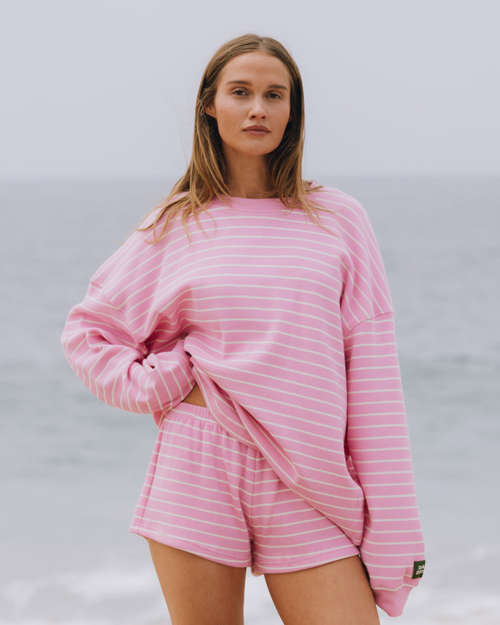 Oversized Thermal - Taffy + Cream Stripe