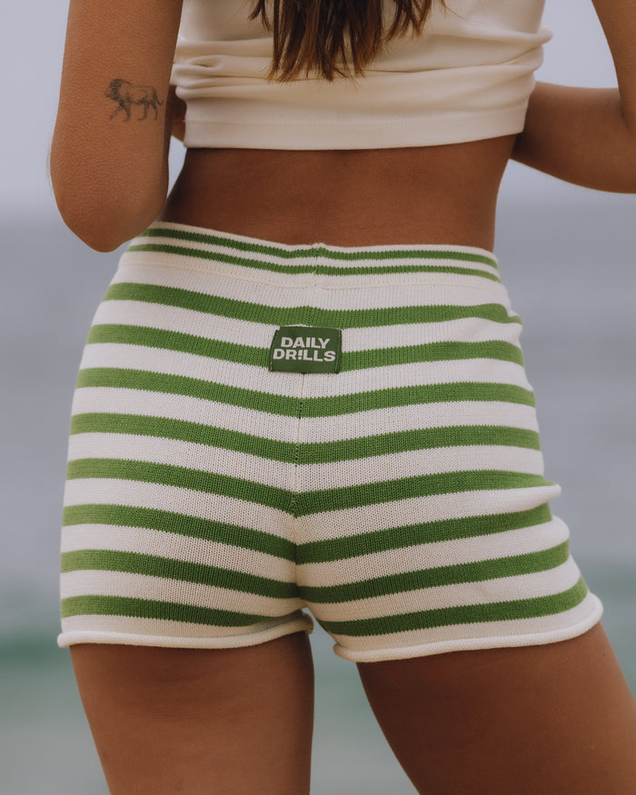 Beach Knit Mini Shorts - Lucky + Cream Stripe