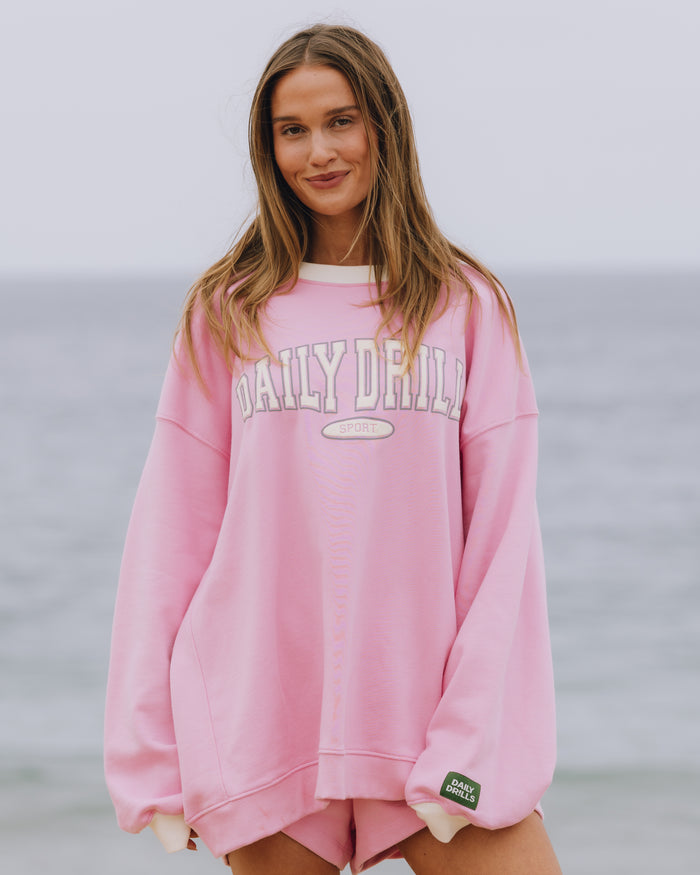 Oversized Sport Crew - Taffy + Cream + Grey