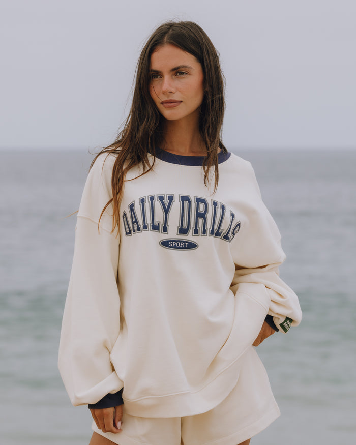 Oversized Sport Crew - Cream + Navy + Grey