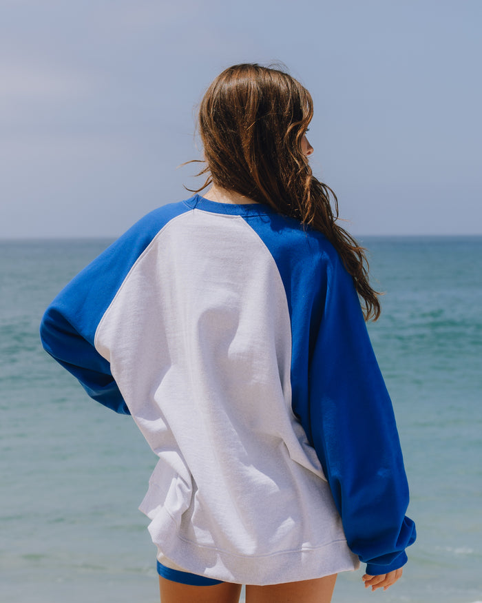 Fleece Raglan Americana Crew - Cobalt + Heather Grey