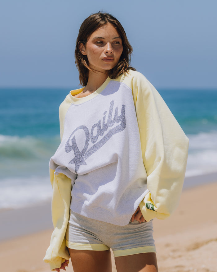 Fleece Raglan Americana Crew - Lemonade + Heather Grey