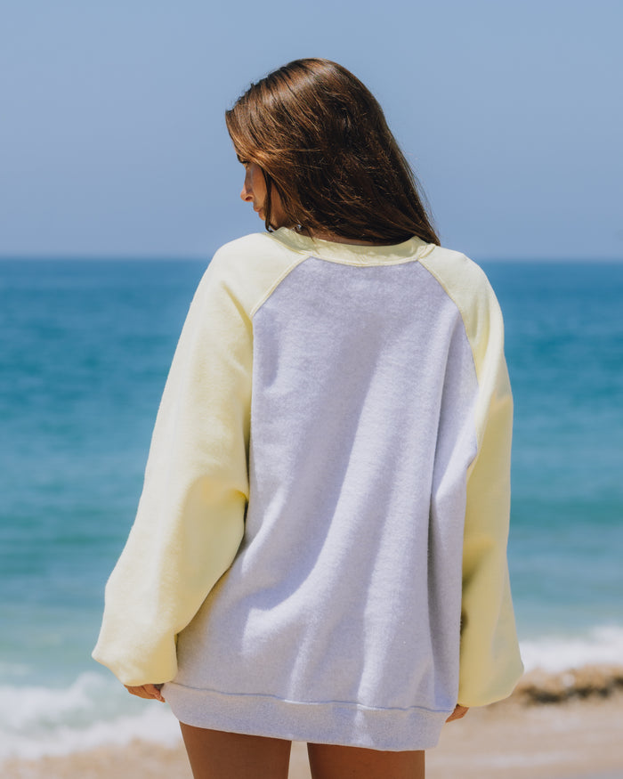 Fleece Raglan Americana Crew - Lemonade + Heather Grey