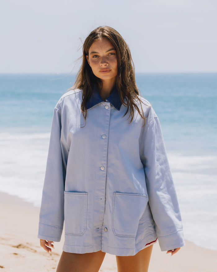 Barn Jacket - Mist + Navy Collar
