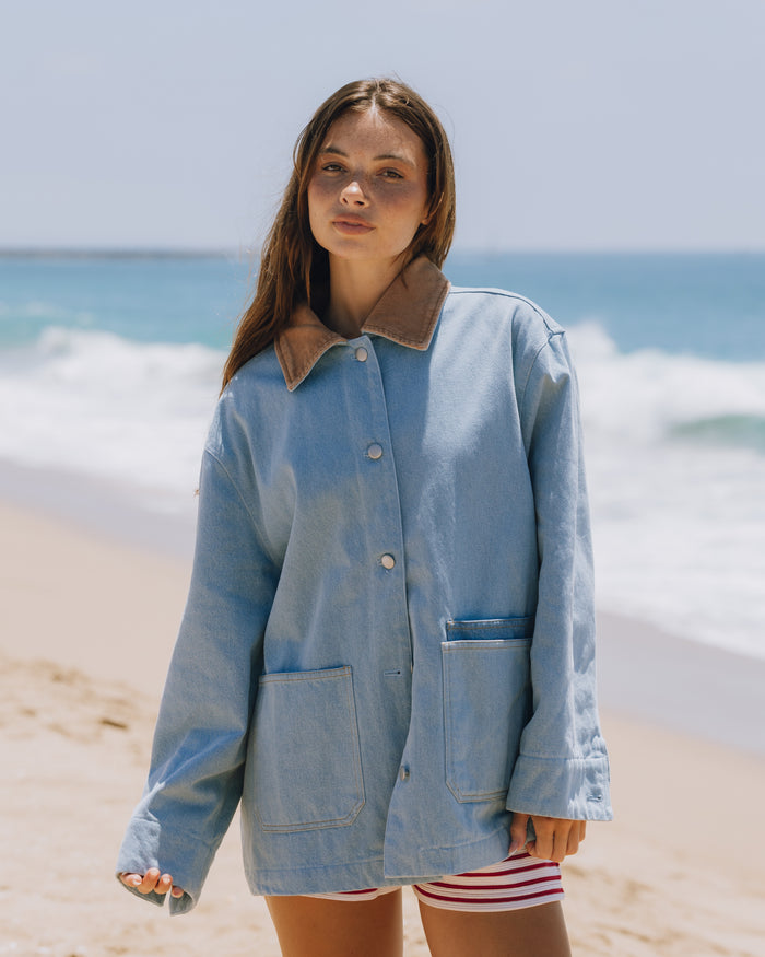 Denim Barn Jacket - Denim + Mousse Collar