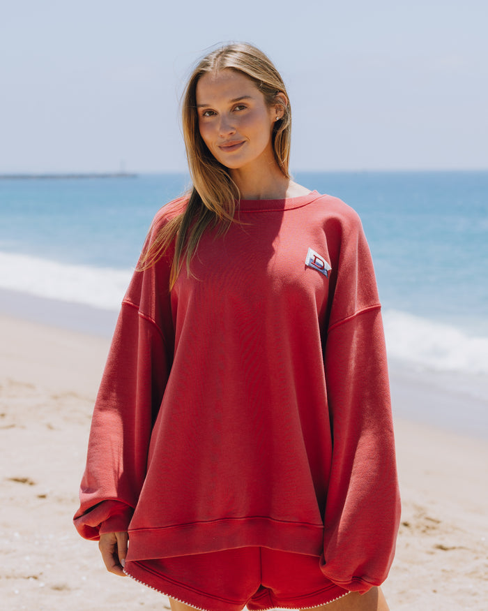Heavyweight Oversized Out East Crew - Sunbleached Vintage Red