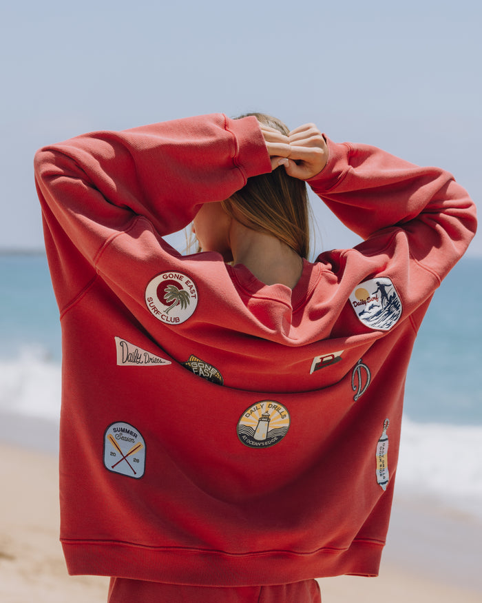 Heavyweight Oversized Out East Crew - Sunbleached Vintage Red