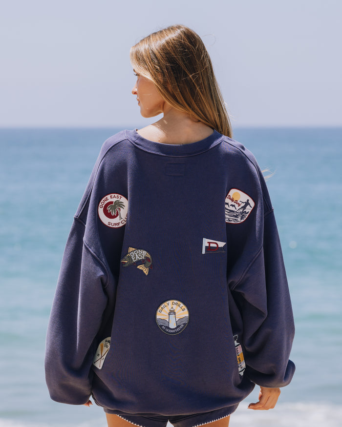 Heavyweight Oversized Out East Crew - Sunbleached Navy