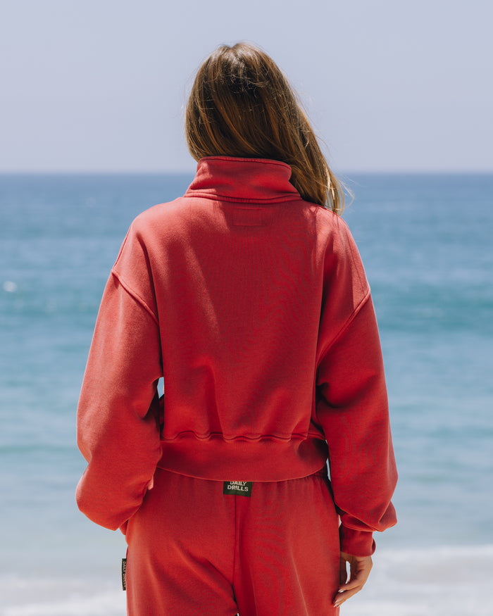 Heavyweight Funnel Neck Daily Quarter Zip - Sunbleached Vintage Red