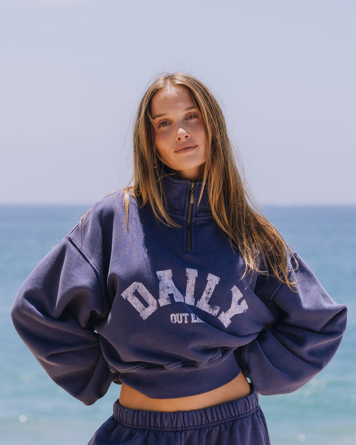 Heavyweight Funnel Neck Daily Quarter Zip - Sunbleached Navy
