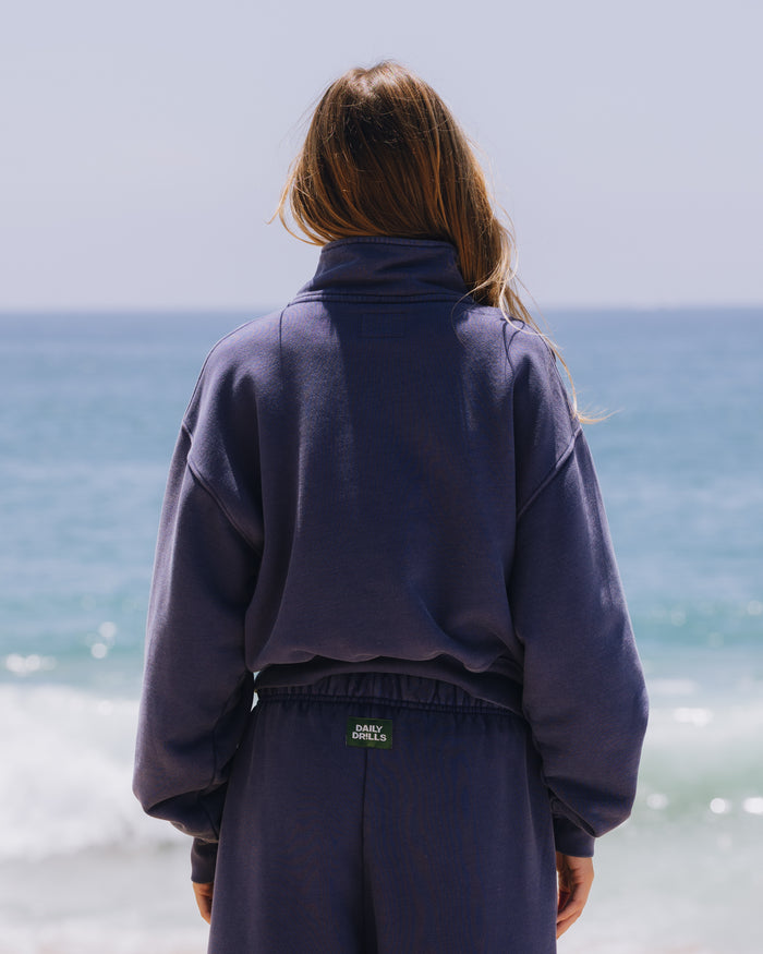 Heavyweight Funnel Neck Daily Quarter Zip - Sunbleached Navy