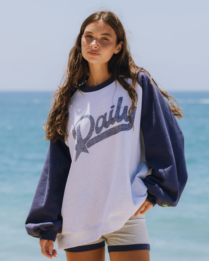 Fleece Raglan Americana Crew - Navy + Heather Grey