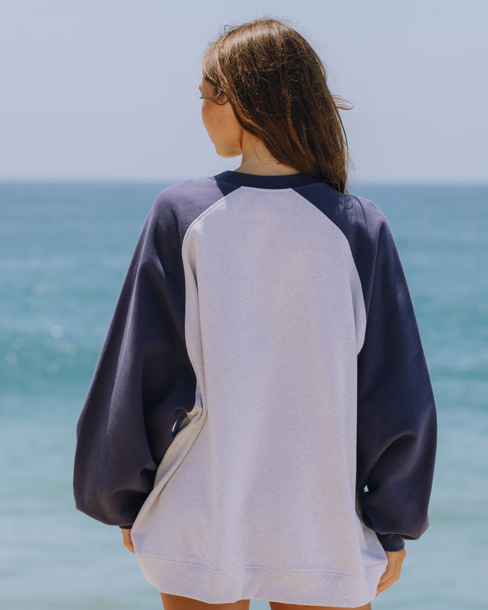 Fleece Raglan Americana Crew - Navy + Heather Grey