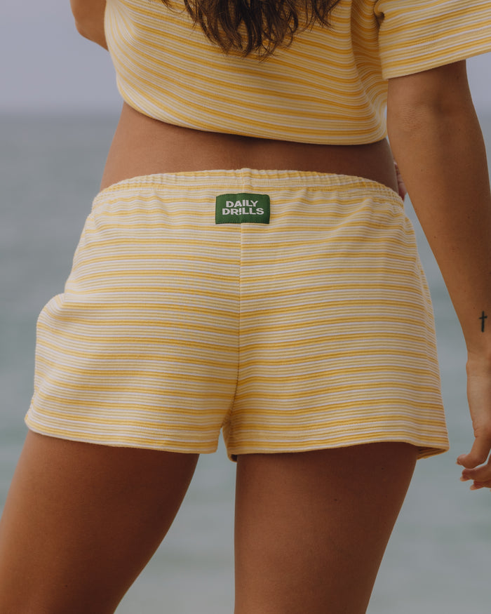 Striped Ribbed Micro Shorts - Sunny + Butter + Cream Stripe
