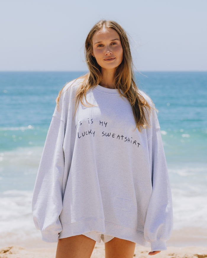 Oversized Fleece Lucky Crew - Heather Grey with Lélu Patch