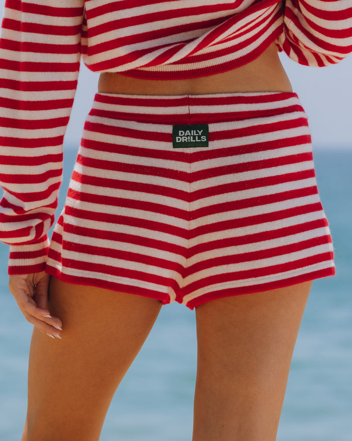 Cashmere Micro Shorts - Red + White Stripe