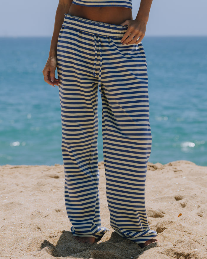 Striped Cotton Pants - Navy + Lemonade Stripe