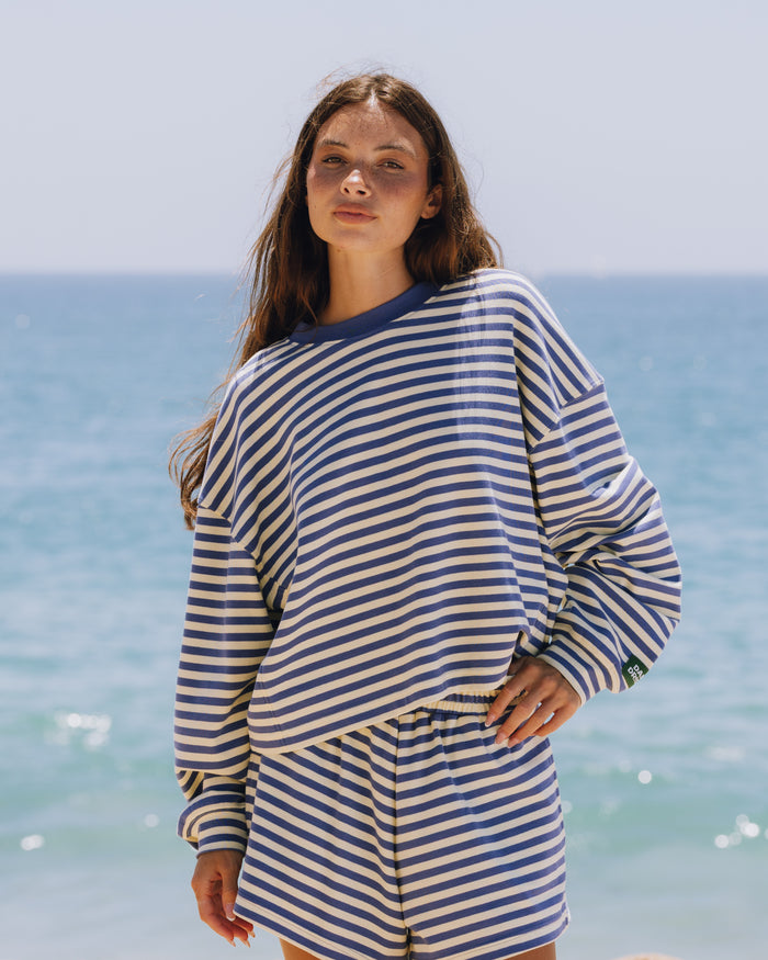 Striped Cotton Long Sleeve - Navy + Lemonade Stripe