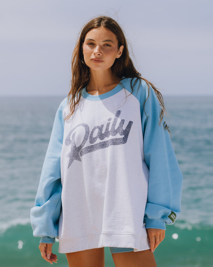 Fleece Raglan Americana Crew - Malibu + Heather Grey