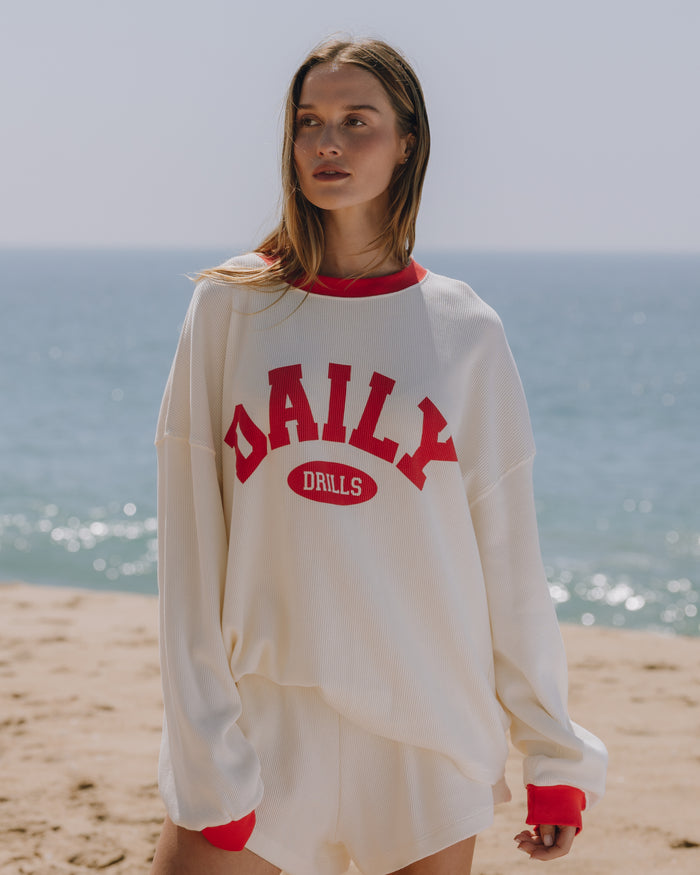 Oversized Daily Thermal - Cream + Heart Rib