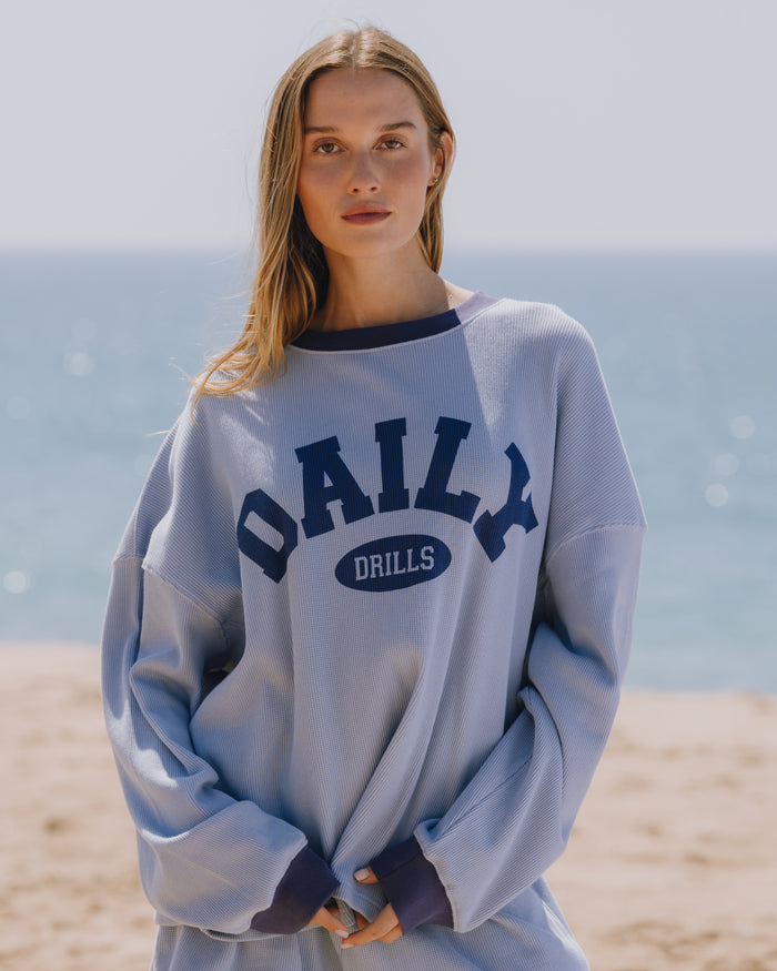 Oversized Daily Thermal - Mist + Navy Rib