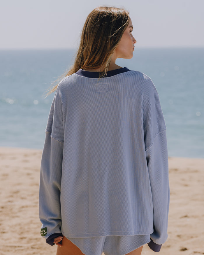 Oversized Daily Thermal - Mist + Navy Rib