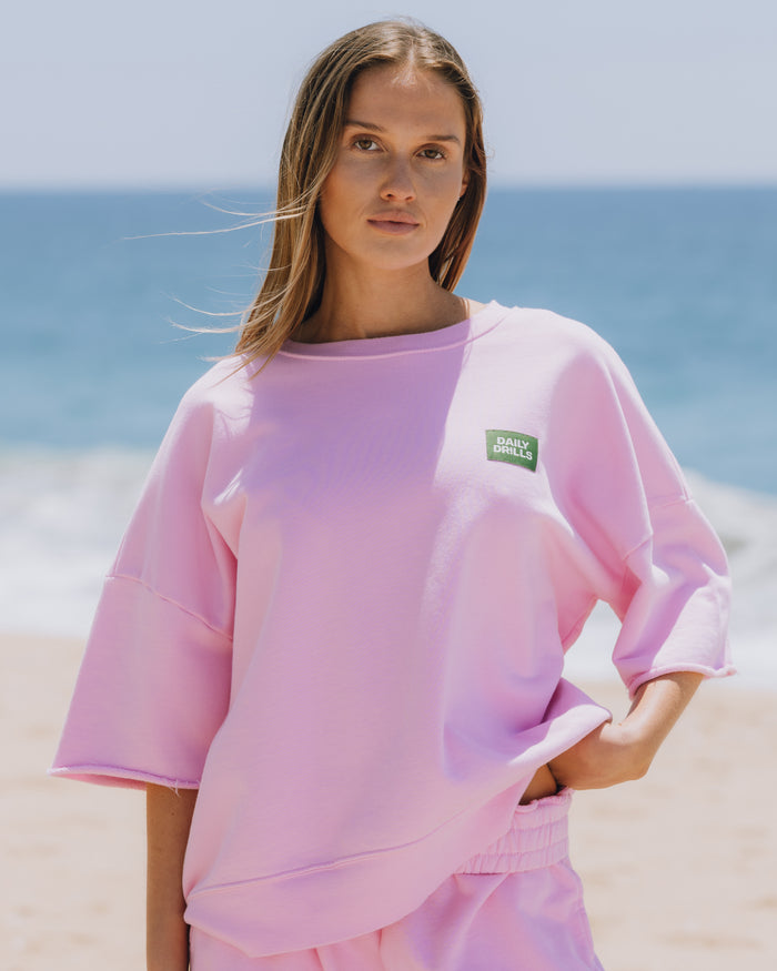 Cropped Sleeve Patch Crew - Taffy