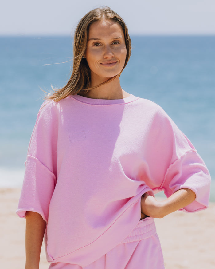 Cropped Sleeve Patch Crew - Taffy