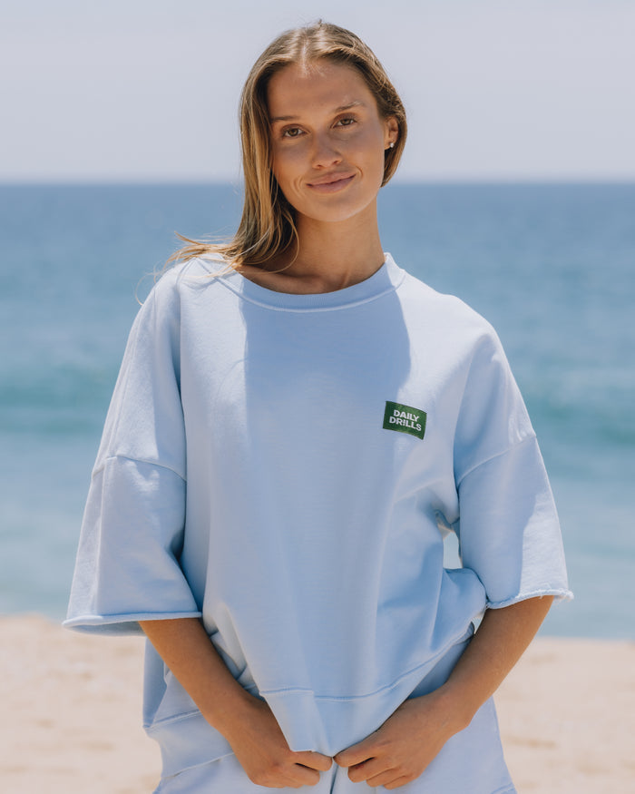 Cropped Sleeve Patch Crew - Powder